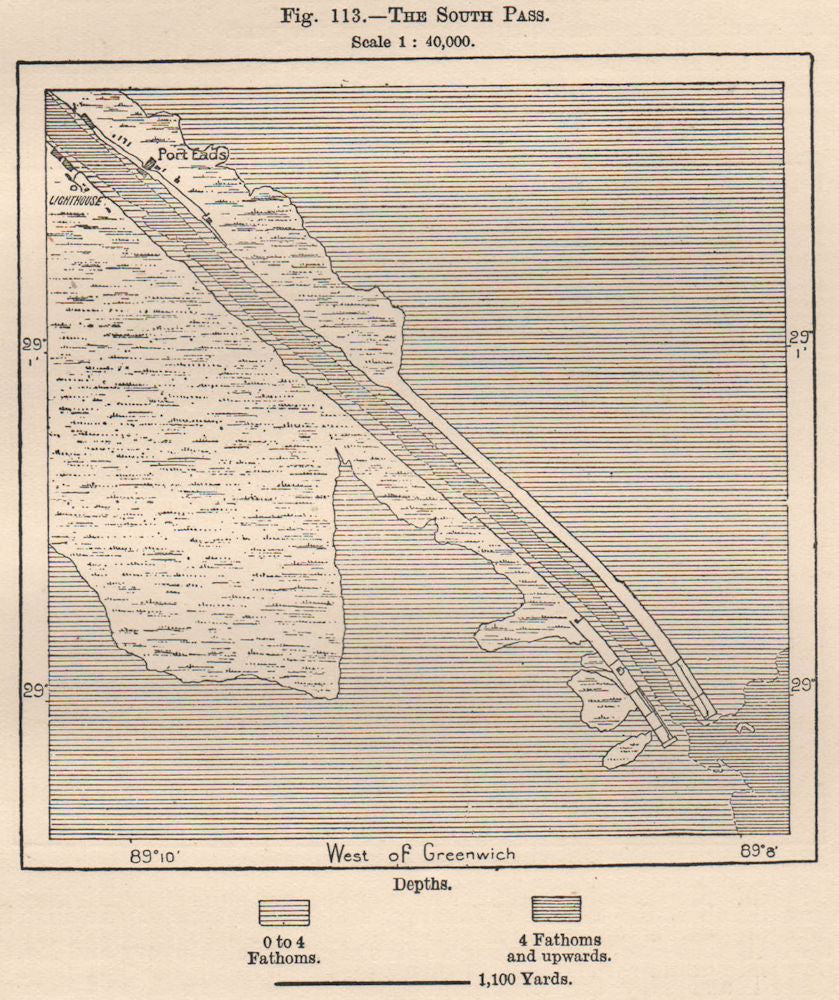 The South Pass. Louisiana 1885 old antique vintage map plan chart